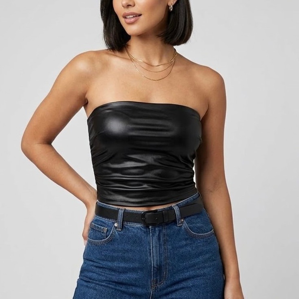 Fashion Nova Faux Leather Tube Top in Black Women's Size S